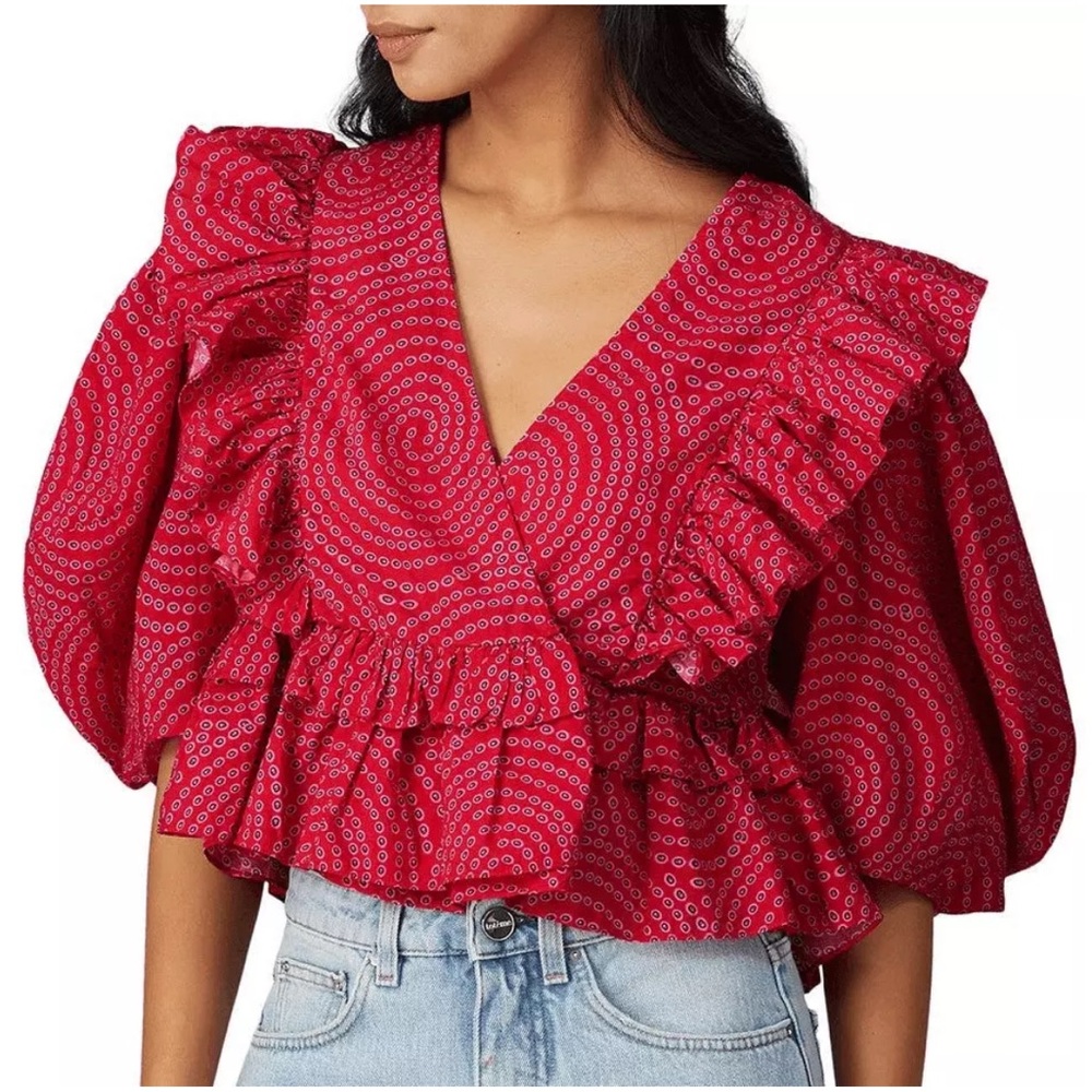RHODE Blouse Elodie Printed Ruffle Crop Top
